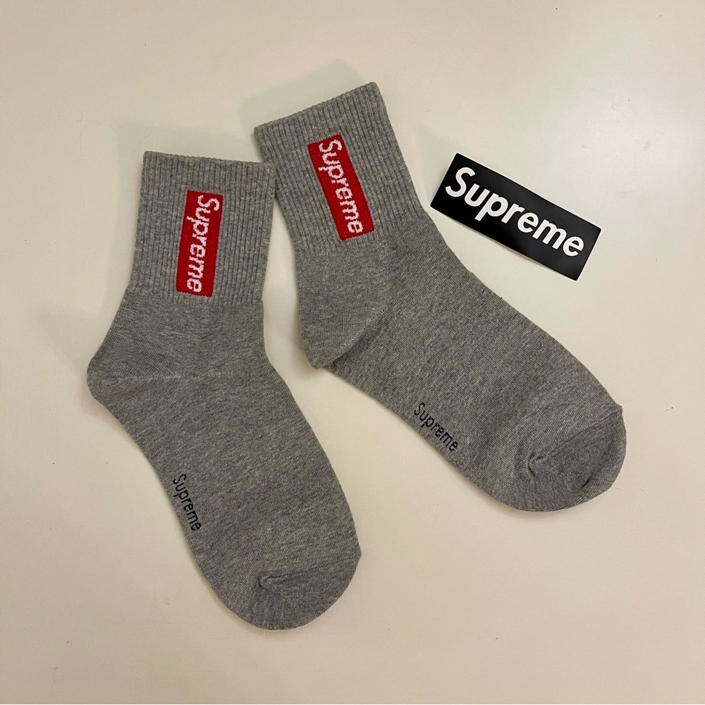 [NEW] Supreme Jacquard Box Logo Crew Socks - Heather Grey